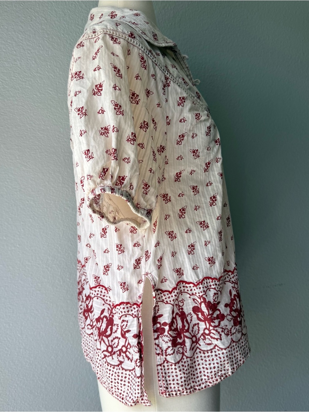 Anthropologie Pilcro Boho Floral Puff Sleeve Cotton Peasant Blouse Small - Picture 6 of 11